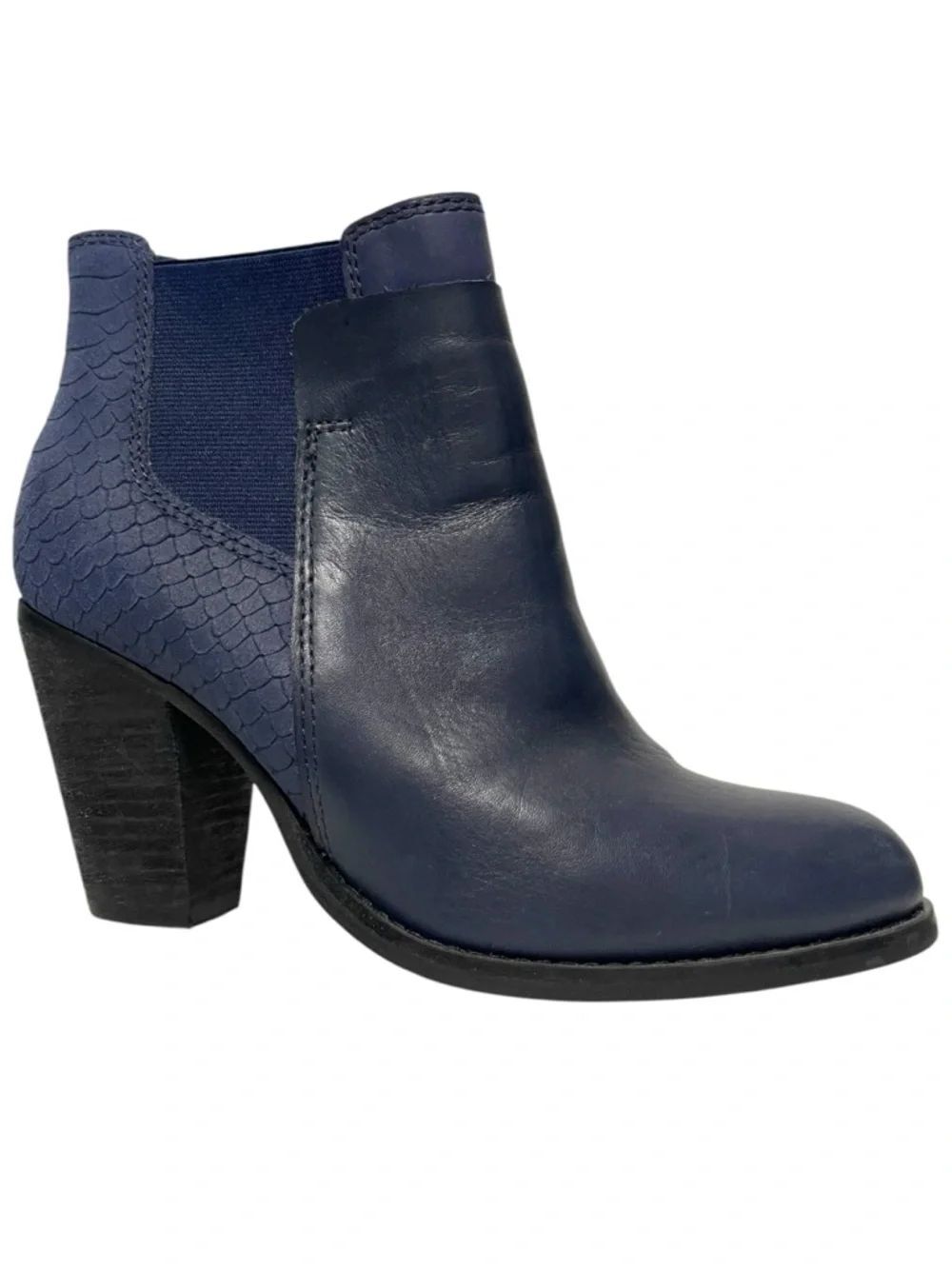 ALDO Navy Leather Block Heel Chelsea Booties 7